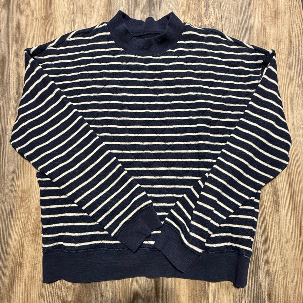 Madewell Quilted Sweatshirt Navy White Striped Coastal Minimalist